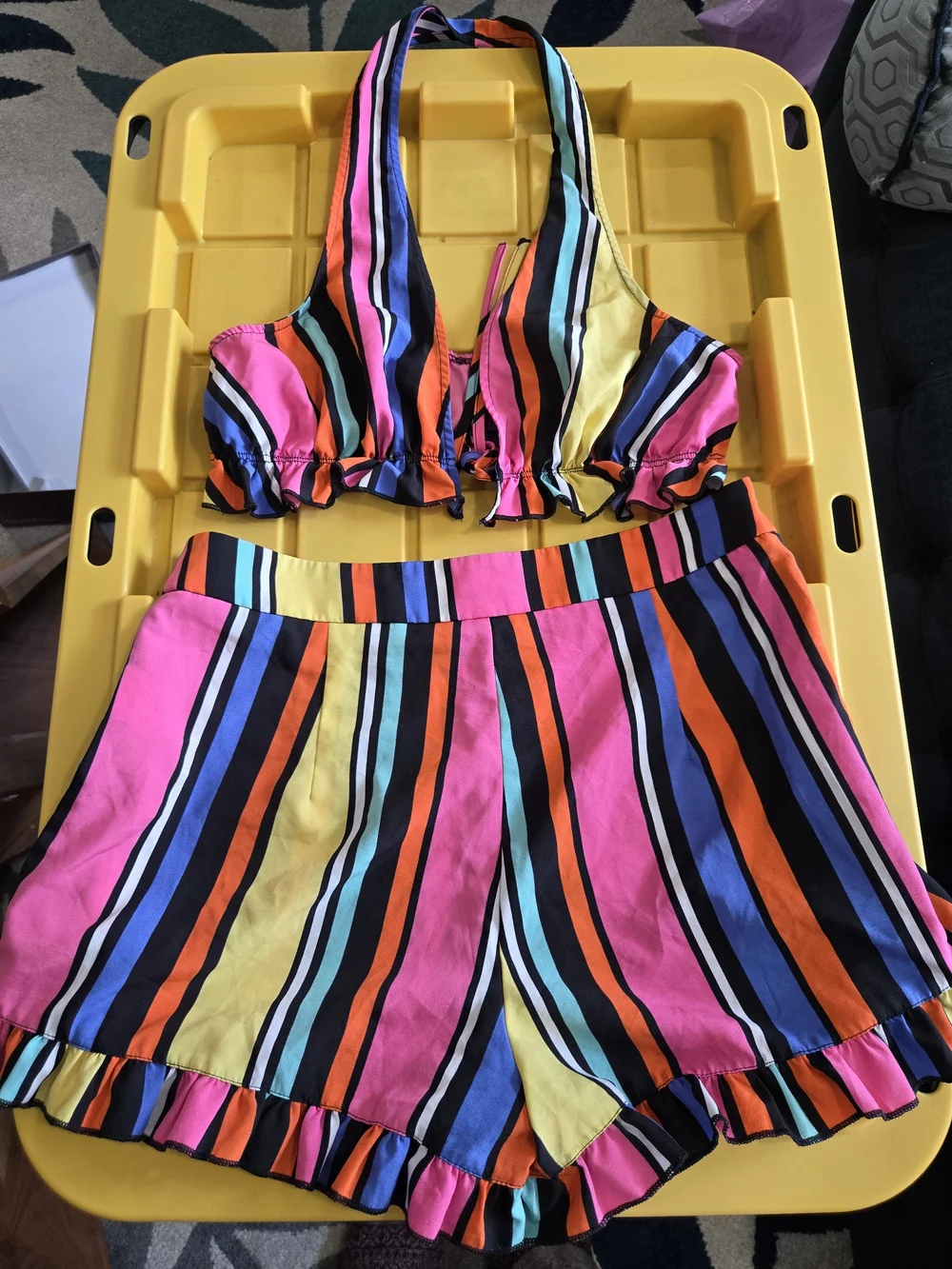SHEIN Multi-Color Striped Halter Crop Top & Shorts Set